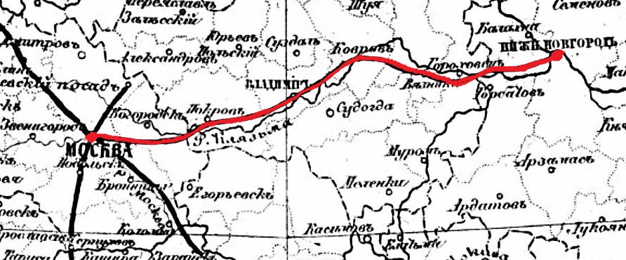 Карта Московско-Нижегородской железной дороги 1867 г.