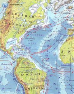 Изображение Саргассова моря на карте