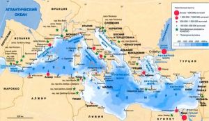 Изображение Средиземного моря на карте