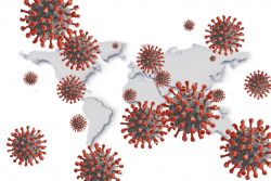 Вирус на фоне карты мира