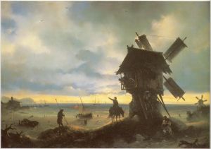 Картина И. К. Айвазовского «Ветряная мельница на берегу моря»