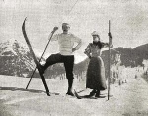 А. К. Дойл с женой Л. Хокинс на лыжах