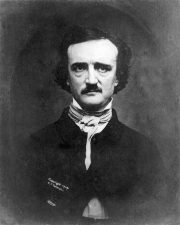 Американский писатель 19 века Эдгар Аллан По - погрудное изображение в сюртуке и с галстуком-платком вокруг шеи