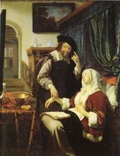 Визит доктора. Франц ван Мирис. 1657 год. Врач замеряет пульс у пациентки.