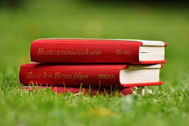 Красные книги на траве