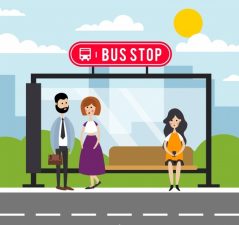 Три человека на автобусной остановке