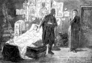 Панночка, сотник и Хома Брут. Худ. М. О. Микешин., 1872 г.  