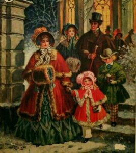 британская семья 19 века в рождественской одежде