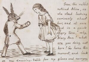 Рукописная страница книги "Приключения Алисы в стране чудес"