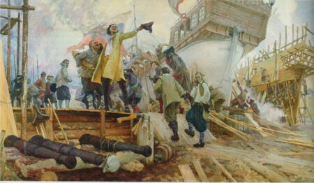 Ю. Кушевский «Спуск галеры «Принципиум» на воронежской верфи 3 апреля 1696 г.»