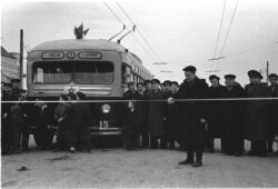 Открытие троллейбусной линии «кт «Буревестник» - Автоприбор». 1955 г.