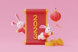 символы китайского нового года кролик и фонарики