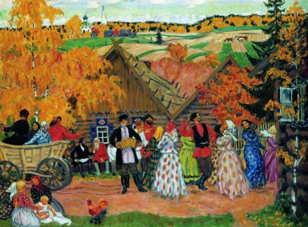 Борис Кустодиев. Осенний сельский праздник. 1914 г.  Картина