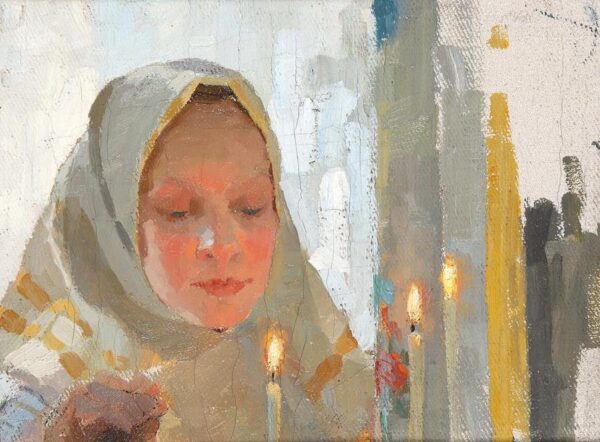 Лукиан Попов. Девушка со свечой. Картина