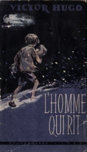 Роман Гюго "Человек, котрый смеется" на французском языке с изображением мальчика, несущего на руках младенца