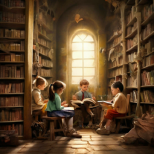 дети с книгами в библиотеке